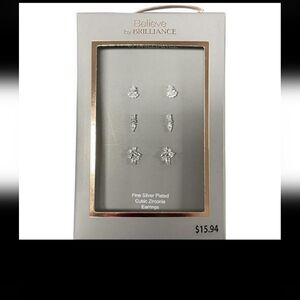 Believe by Brilliance Fine Silver Plated Cubic Zirconia Earring Trio, 3 Pairs